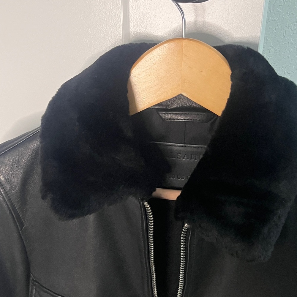 All Saints Leather Jacket with Fur Collar - Picture 6 of 11